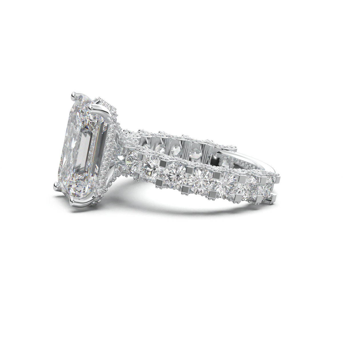 Emerald Diamond Band Engagement Ring