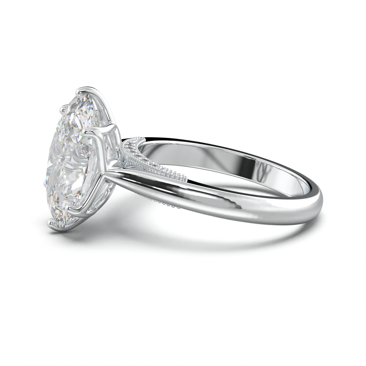 Oval Tulip Setting Hidden bridge Halo Engagement Ring