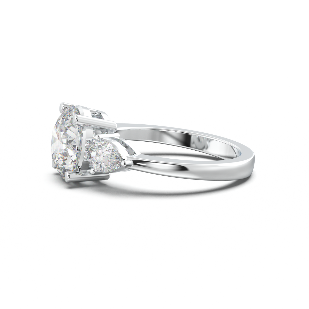 Round Pear Three-Stone Engagement Ring
