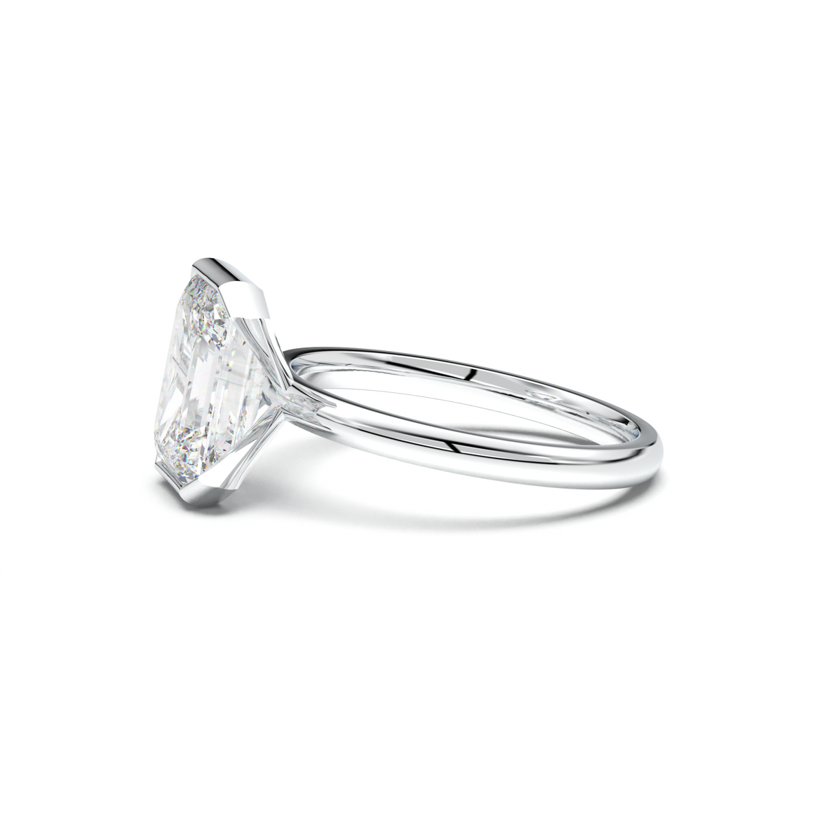 Emerald Cut Half-Bezel Engagement Ring