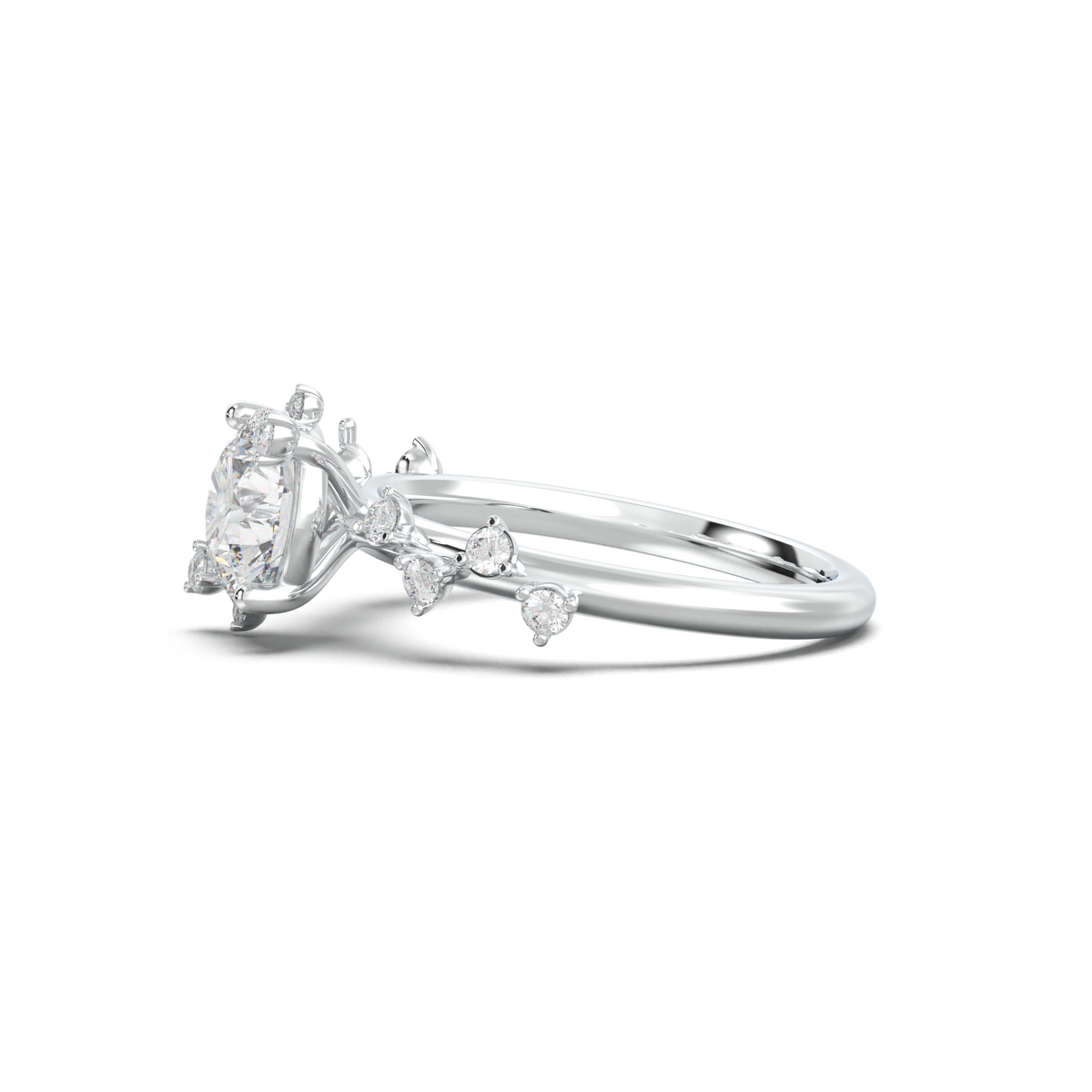 Round Botanical Accent Engagement Ring