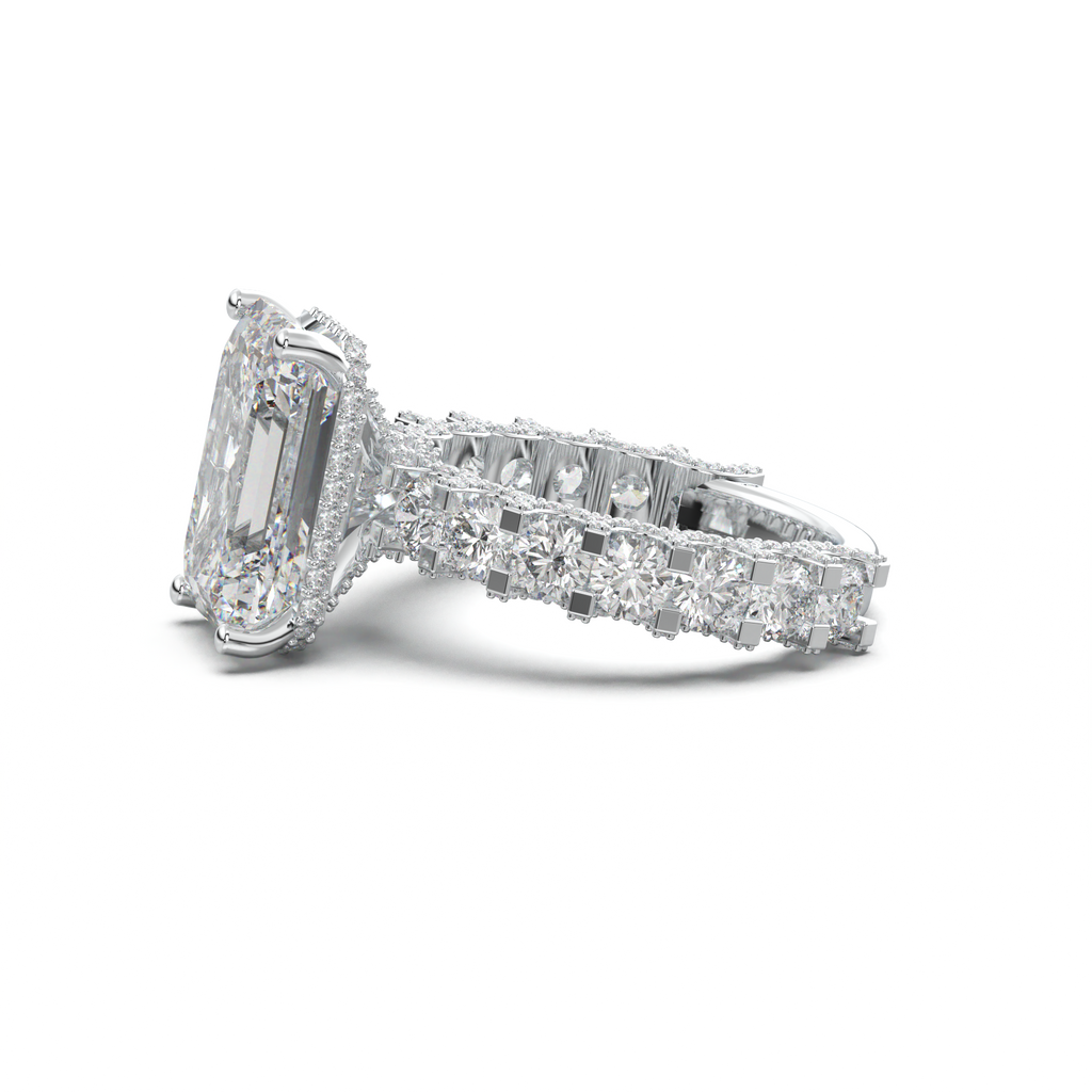 Emerald Diamond Band Engagement Ring