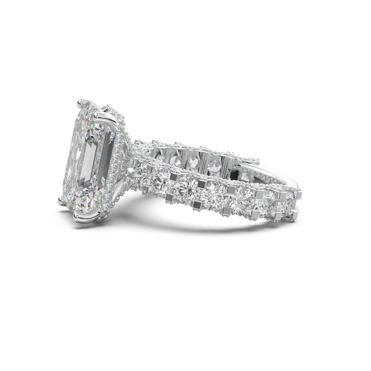 Emerald Diamond Band Engagement Ring