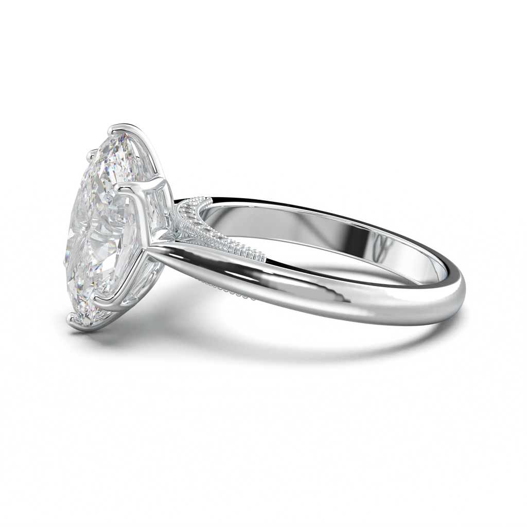 Oval Tulip Setting Hidden bridge Halo Engagement Ring