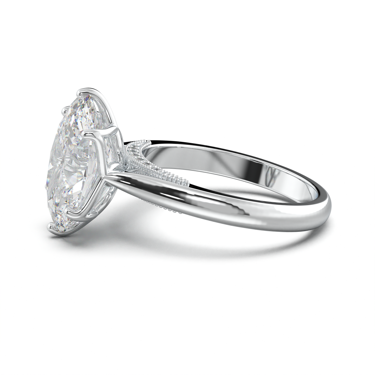 Oval Tulip Setting Hidden bridge Halo Engagement Ring