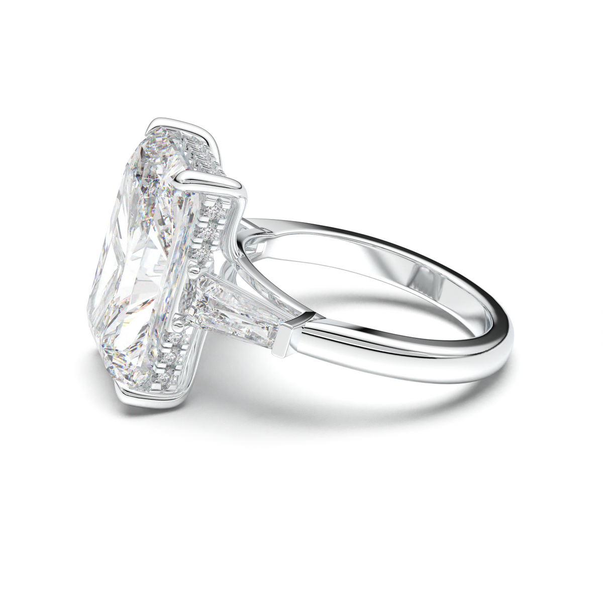 Radiant Baguette Hidden Halo Engagement Ring