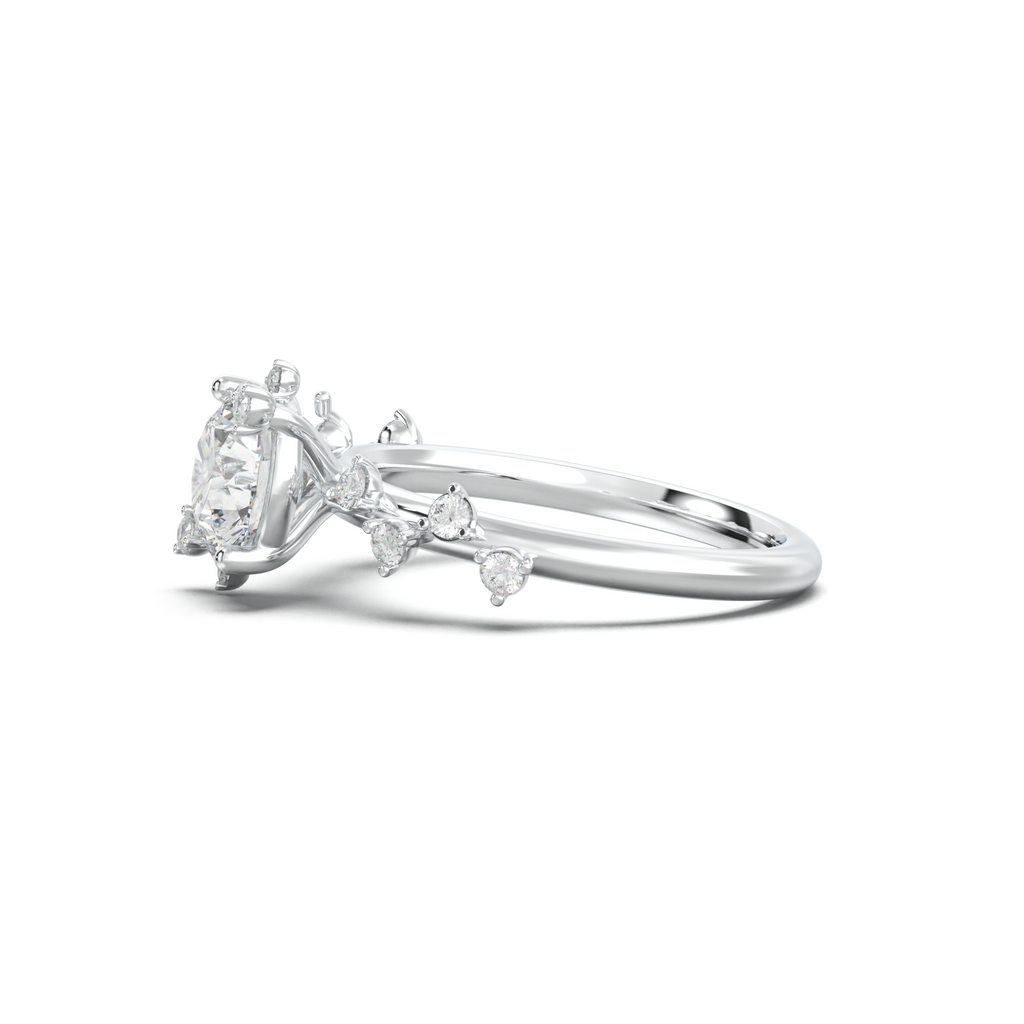 Round Botanical Accent Engagement Ring