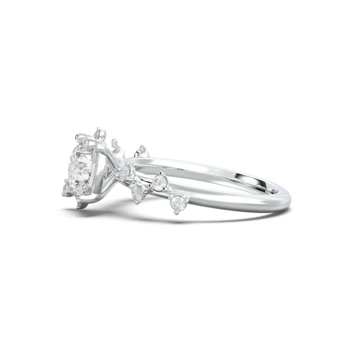 Round Botanical Accent Engagement Ring