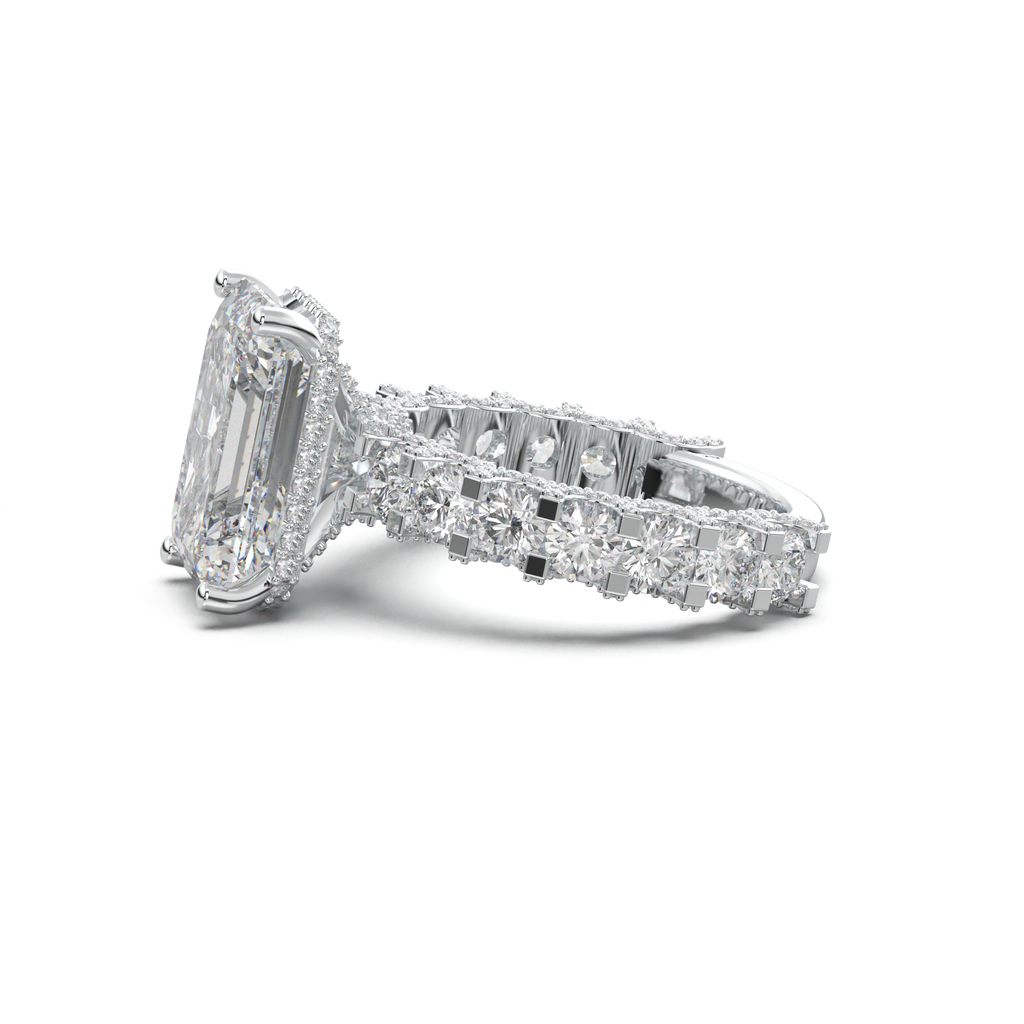 Emerald Diamond Band Engagement Ring