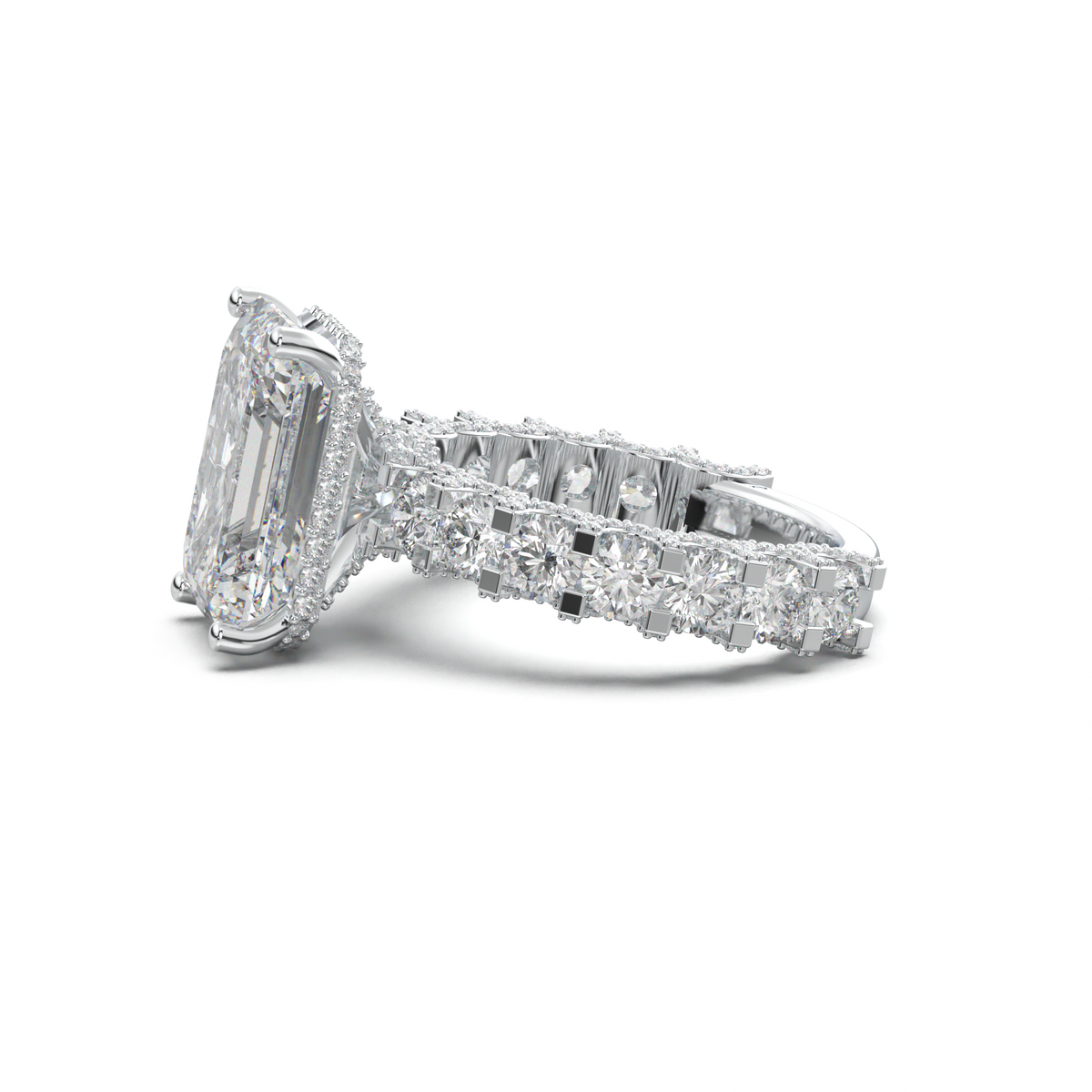 Emerald Diamond Band Engagement Ring