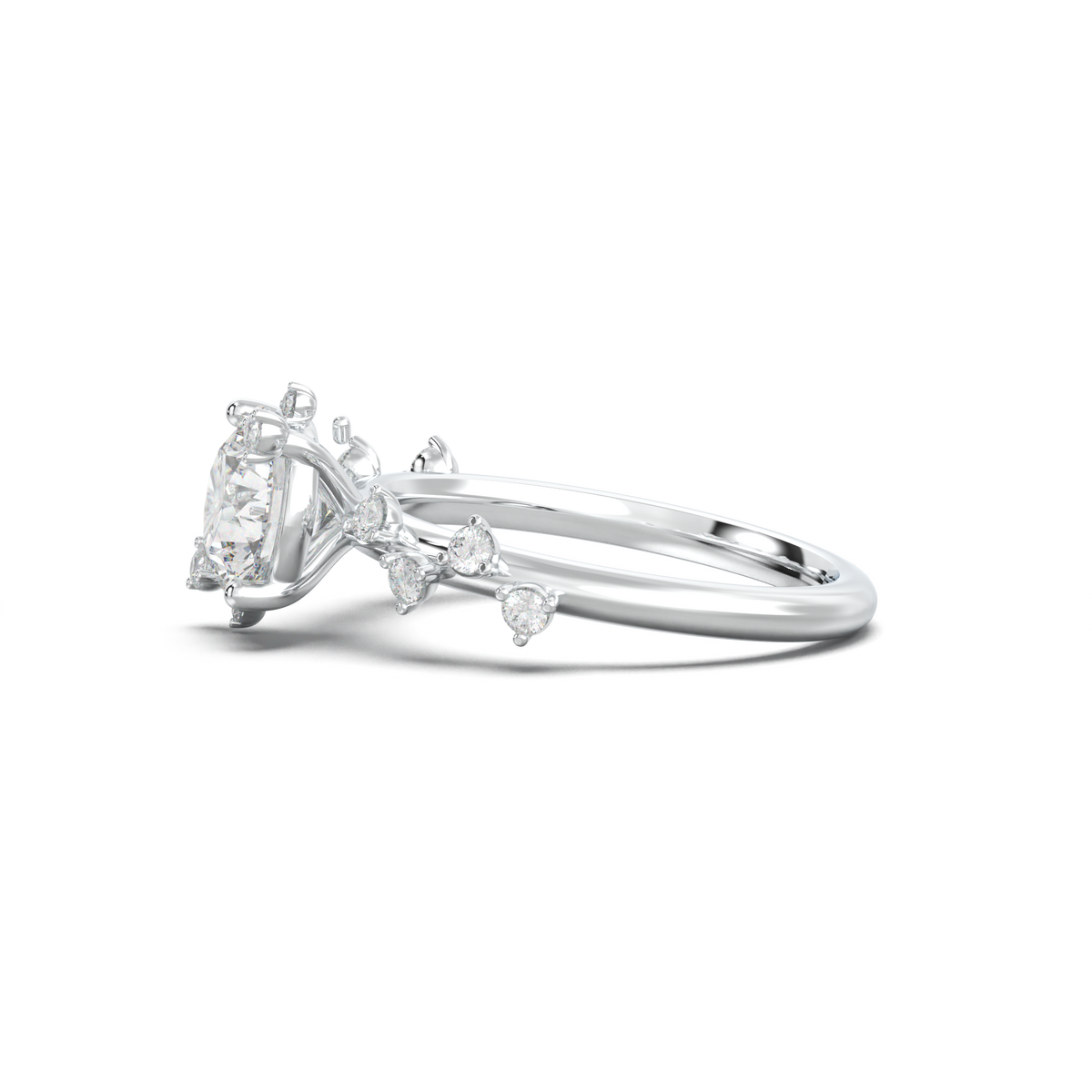 Round Botanical Accent Engagement Ring