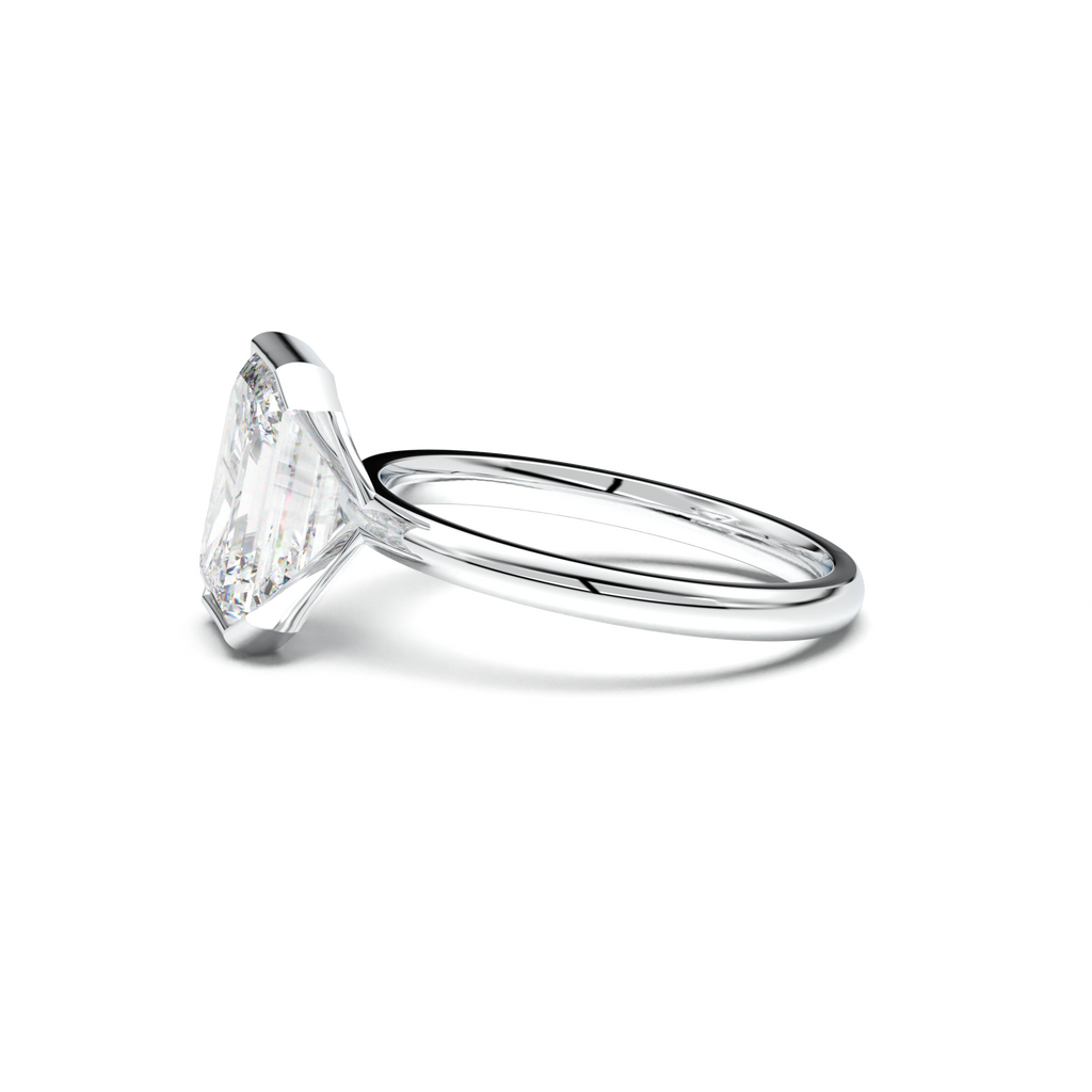 Emerald Cut Half-Bezel Engagement Ring