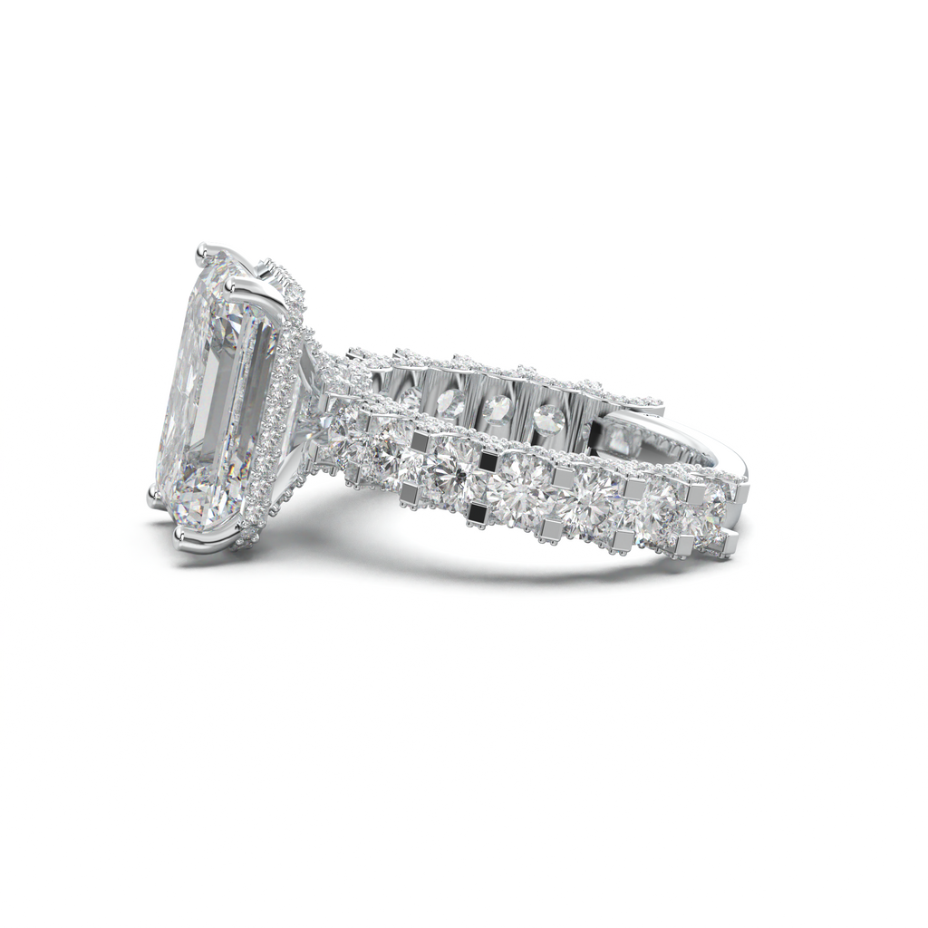 Emerald Diamond Band Engagement Ring