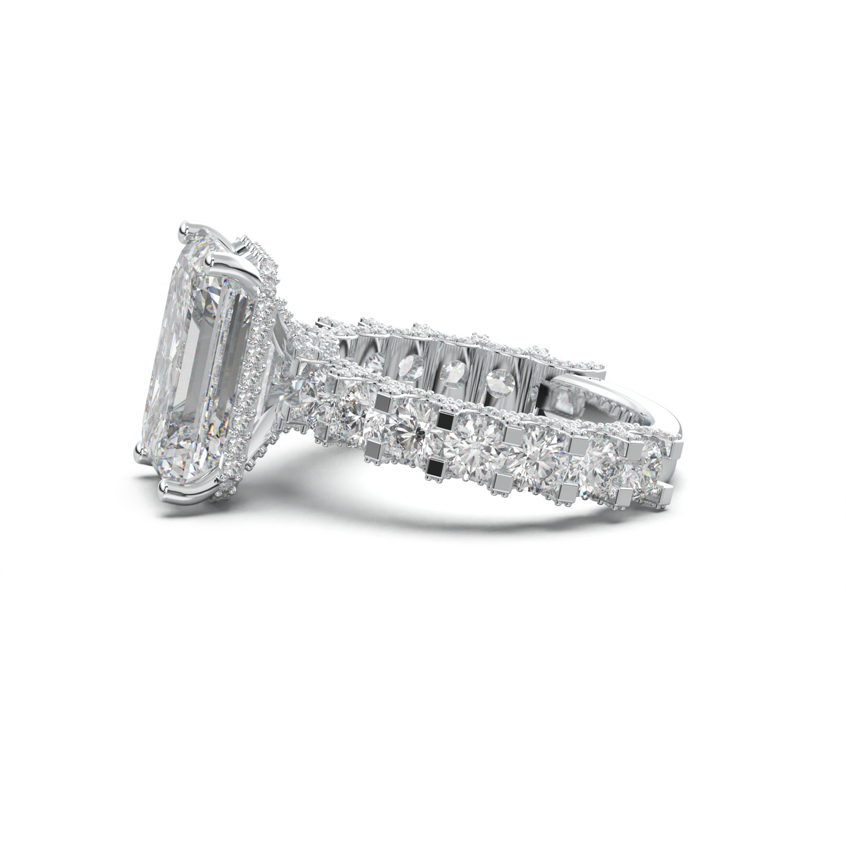 Emerald Diamond Band Engagement Ring