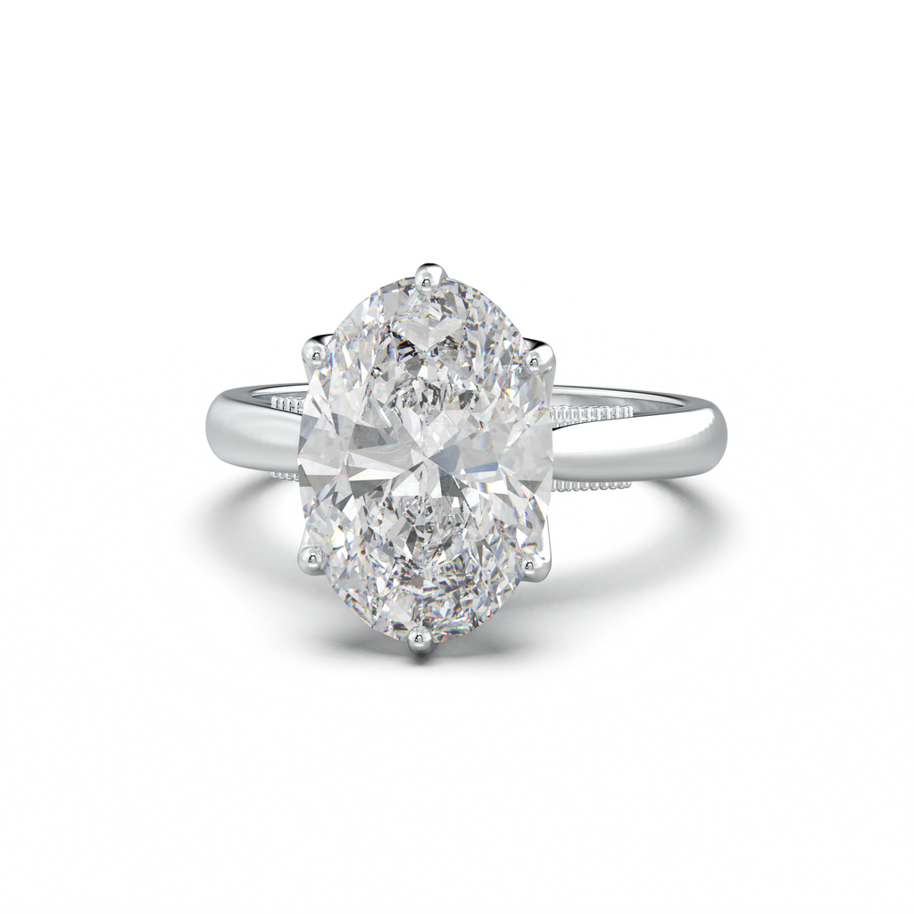 Oval Tulip Setting Hidden bridge Halo Engagement Ring