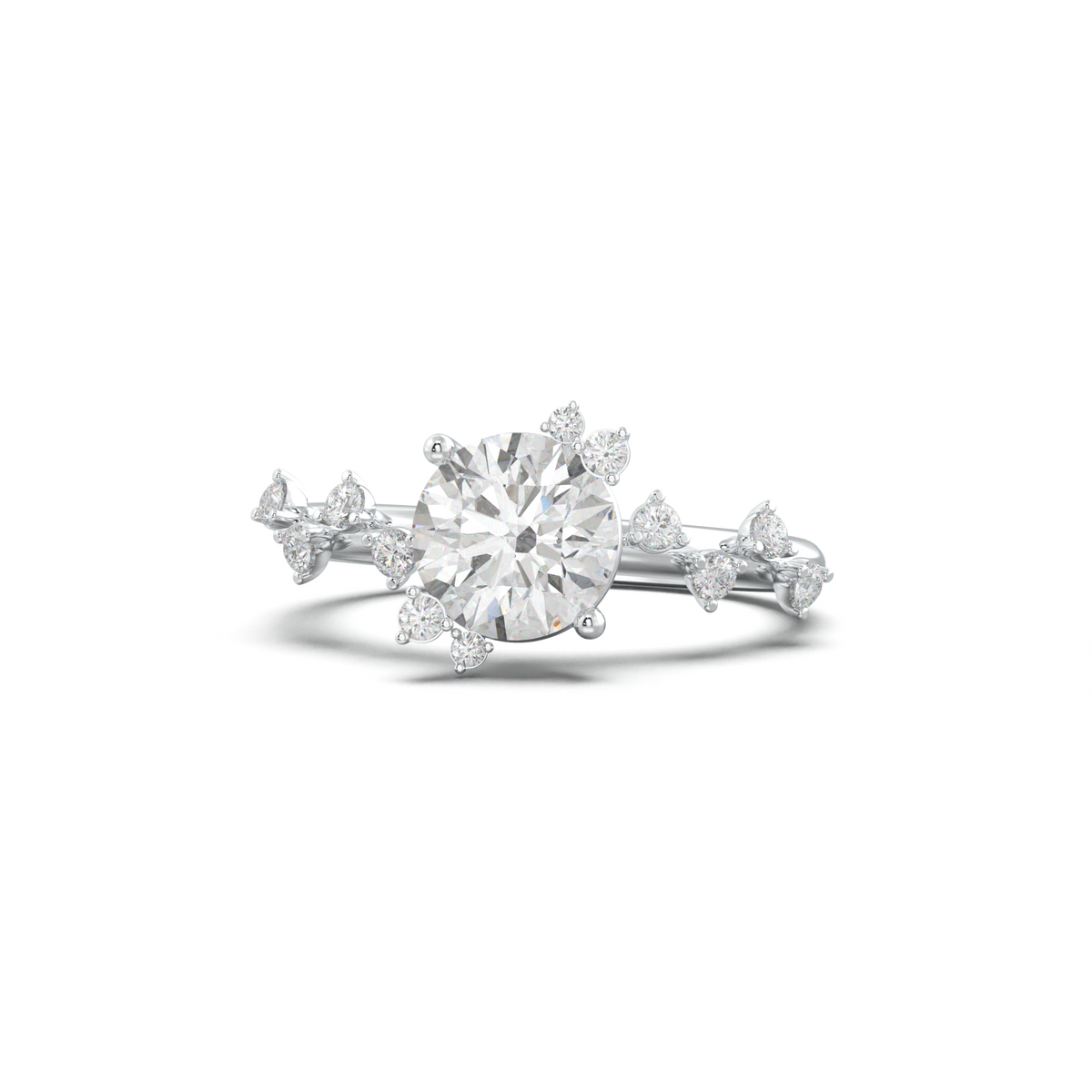 Round Botanical Accent Engagement Ring