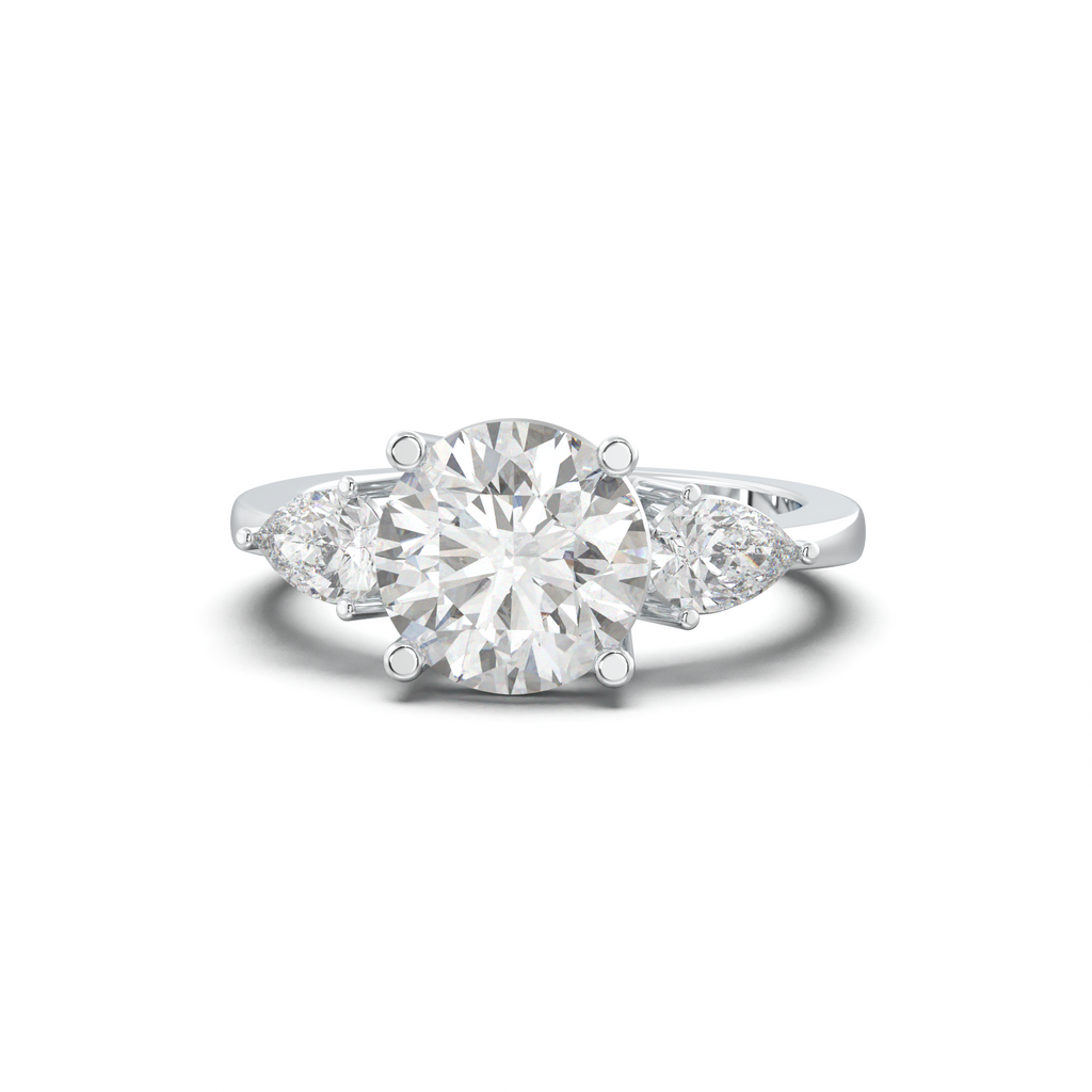 Round Pear Three-Stone Engagement Ring