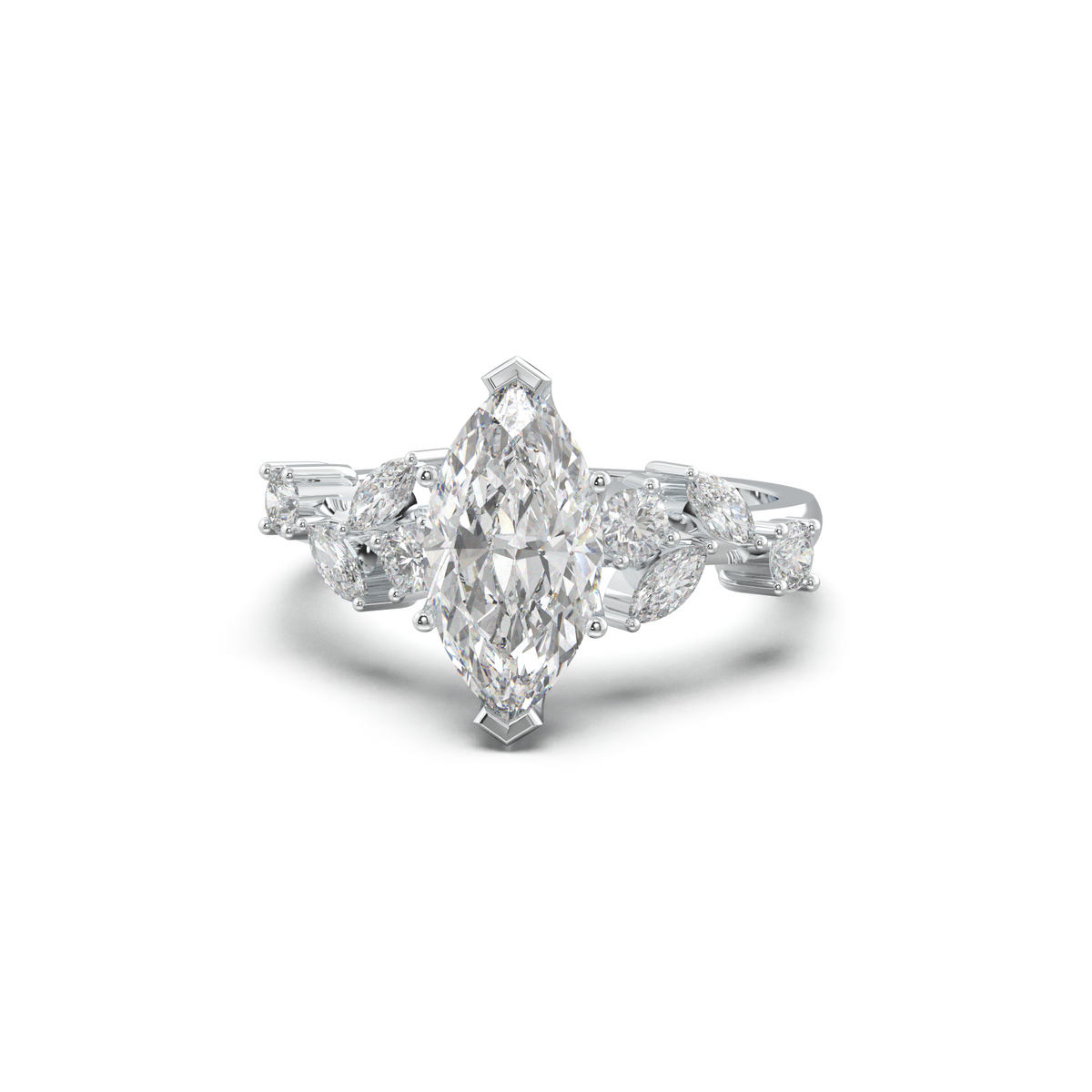 Marquise Mixed Side-Stone Engagement Ring
