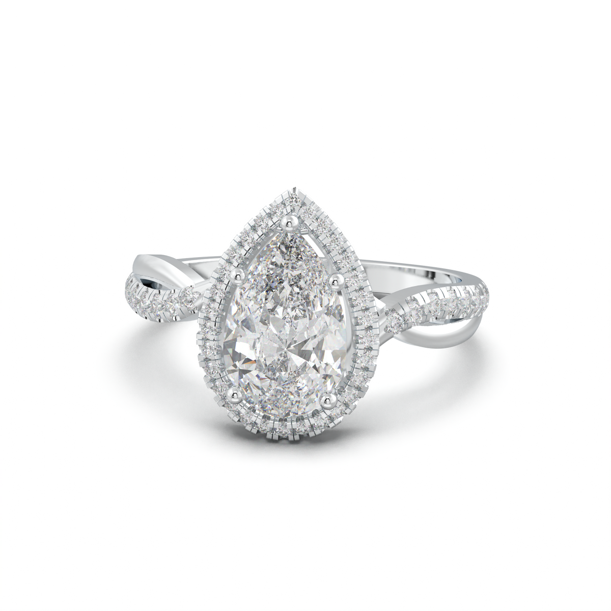 Pear Halo Twisted Pavé Engagement Ring