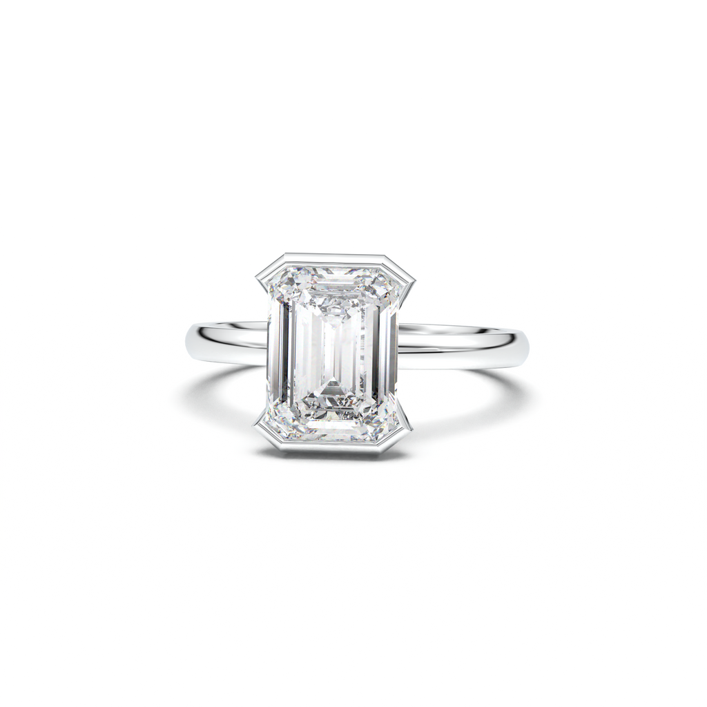 Emerald Cut Half-Bezel Engagement Ring