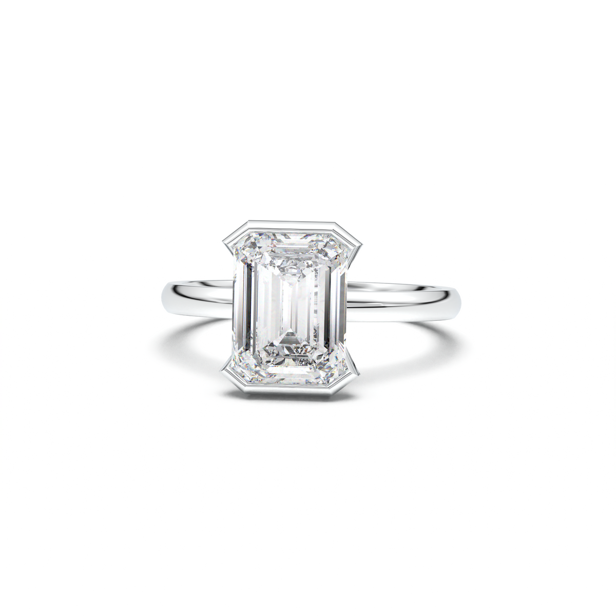 Emerald Cut Half-Bezel Engagement Ring