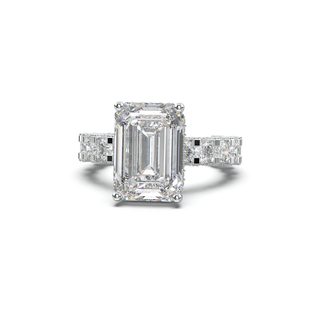 Emerald Diamond Band Engagement Ring