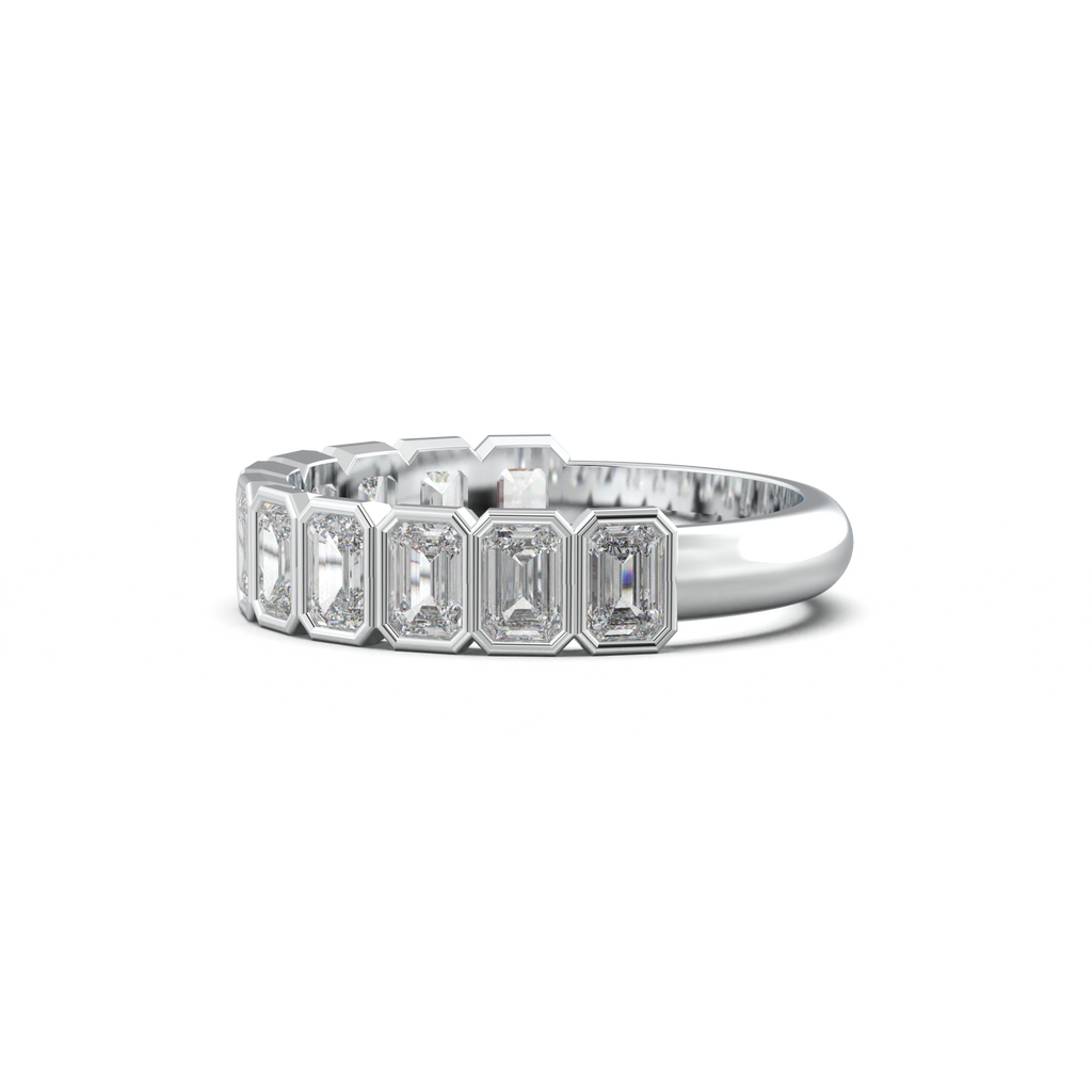 Emerald Bezel Half-Eternity Wedding Band