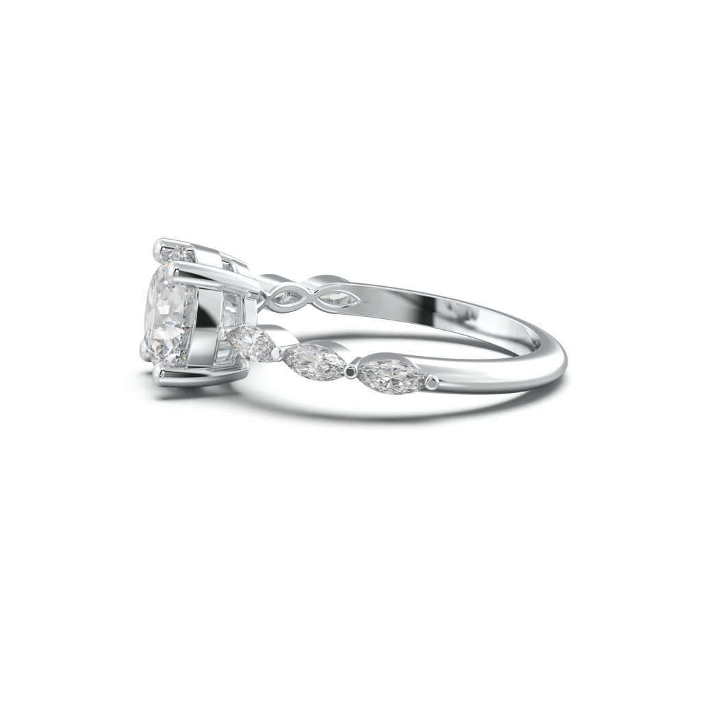 Round Marquise Side-Stone Engagement Ring