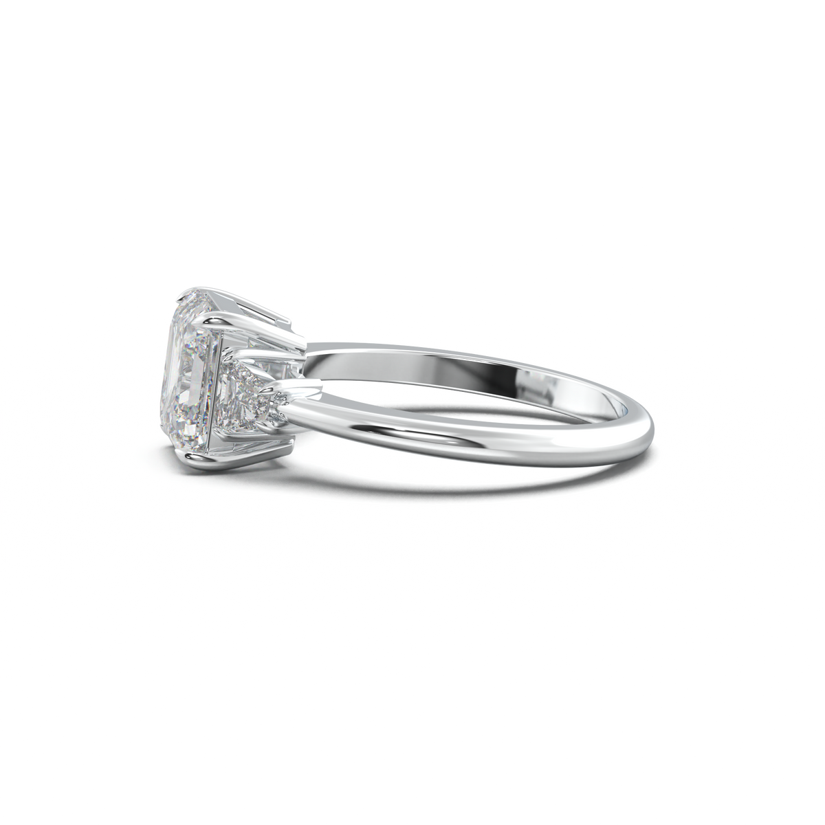 Asscher Baguette Three-Stone Engagement Ring