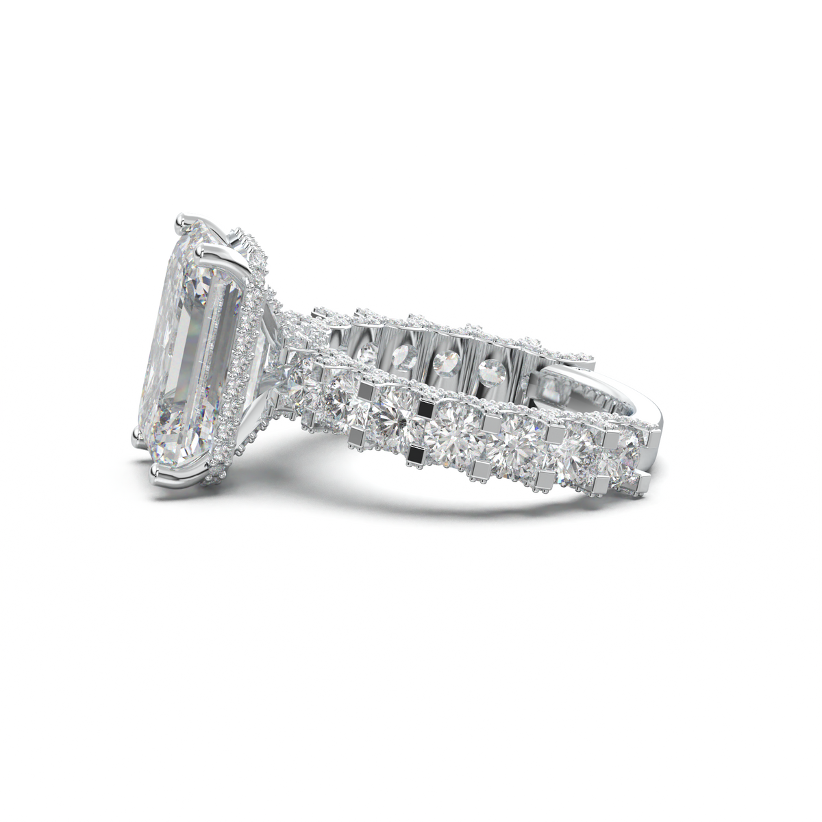 Emerald Diamond Band Engagement Ring