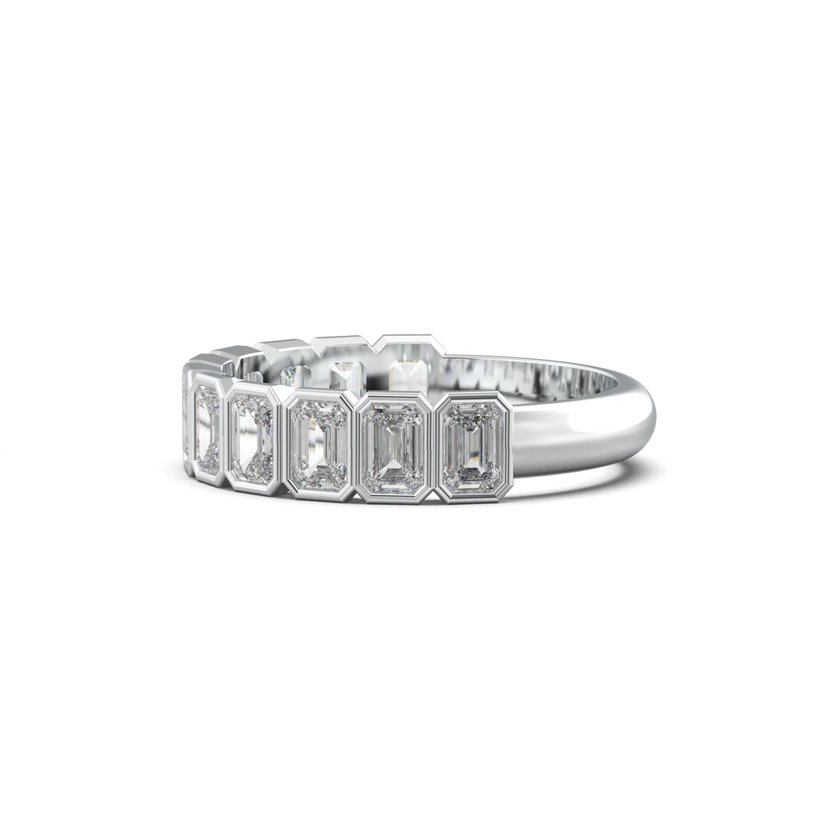 Emerald Bezel Half-Eternity Wedding Band