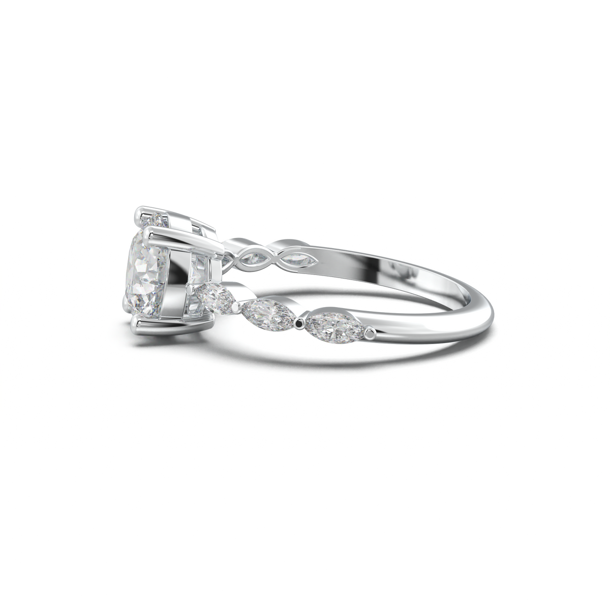 Round Marquise Side-Stone Engagement Ring