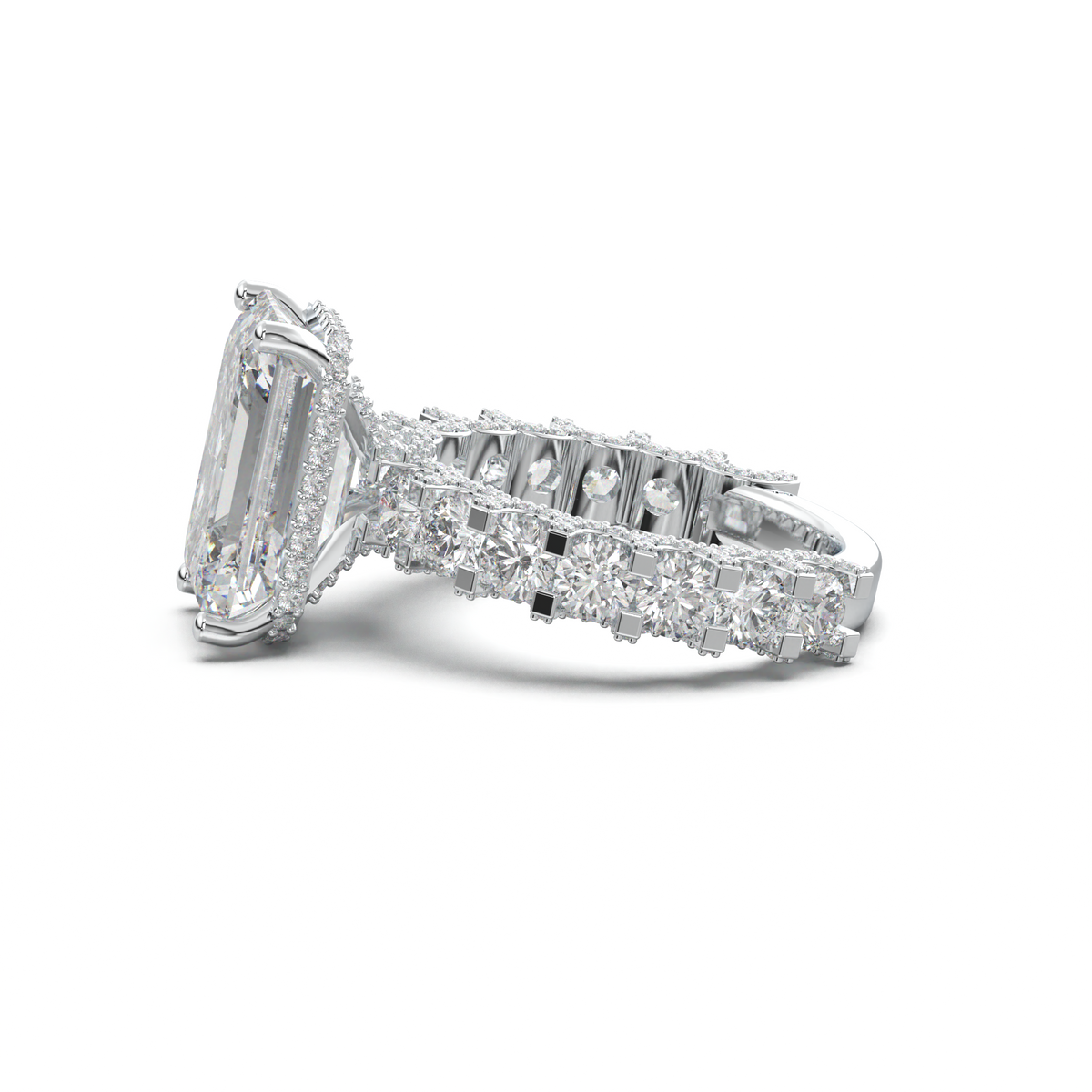Emerald Diamond Band Engagement Ring