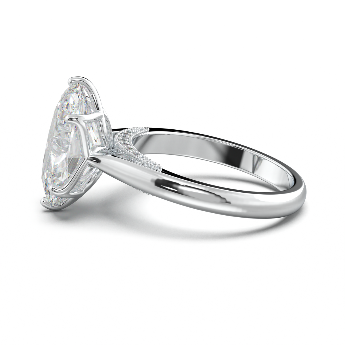 Oval Tulip Setting Hidden bridge Halo Engagement Ring