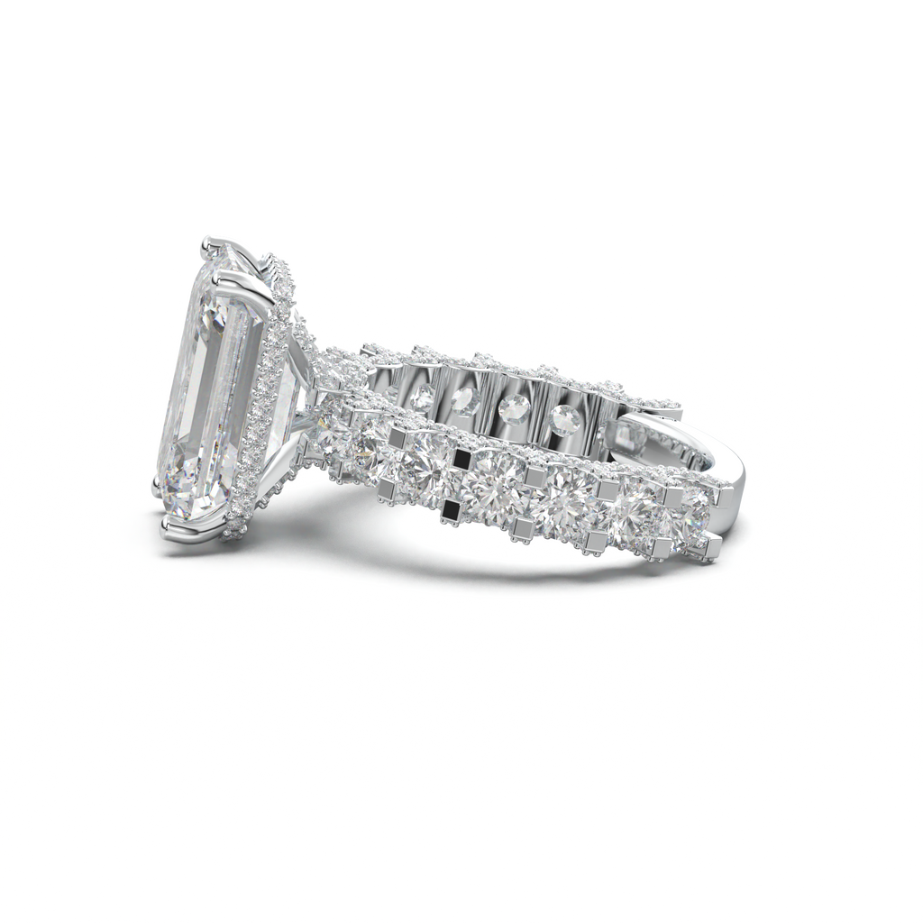 Emerald Diamond Band Engagement Ring