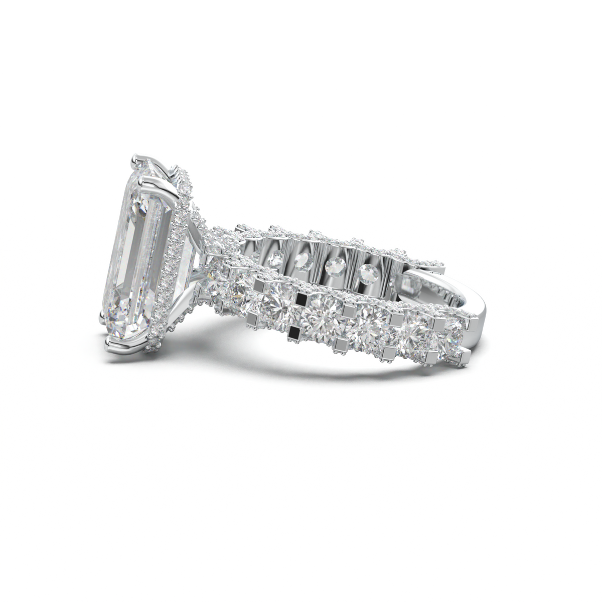 Emerald Diamond Band Engagement Ring