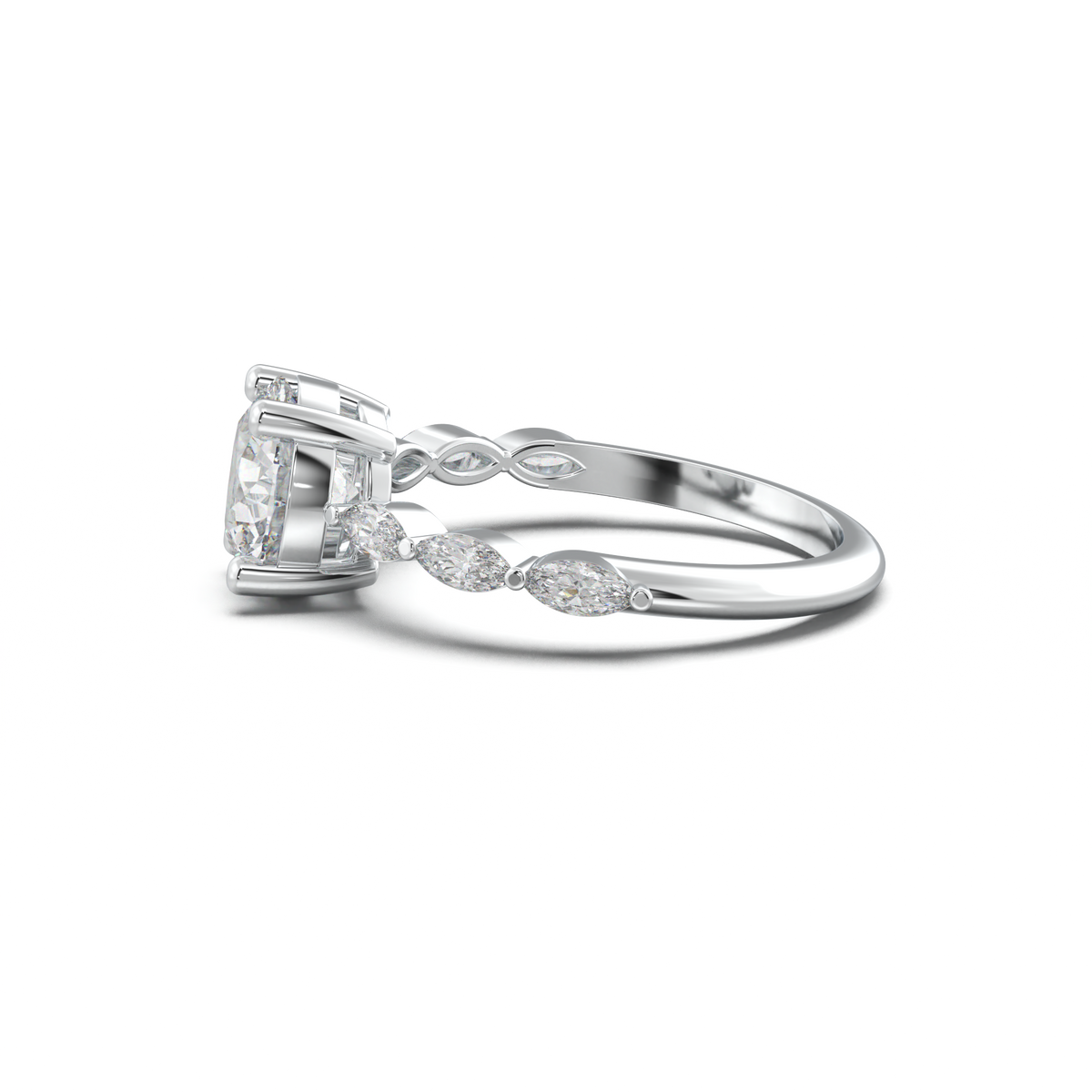 Round Marquise Side-Stone Engagement Ring