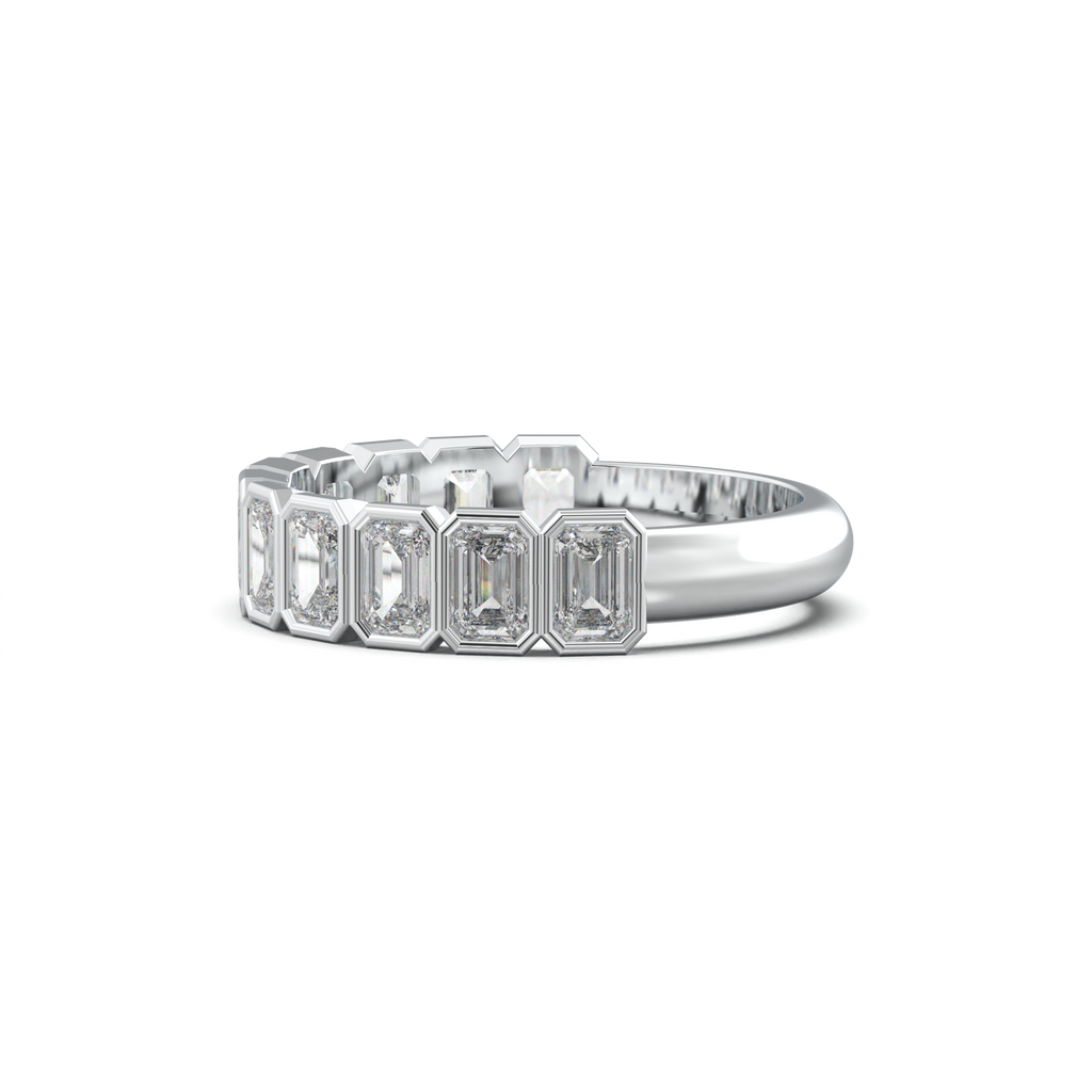Emerald Bezel Half-Eternity Wedding Band