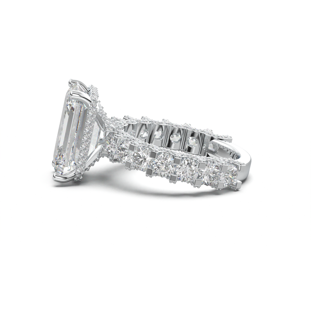 Emerald Diamond Band Engagement Ring