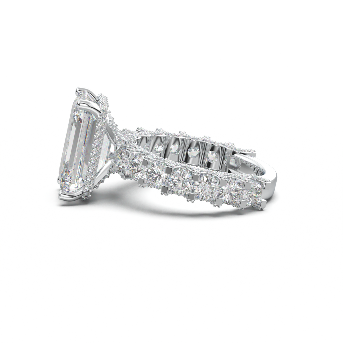Emerald Diamond Band Engagement Ring