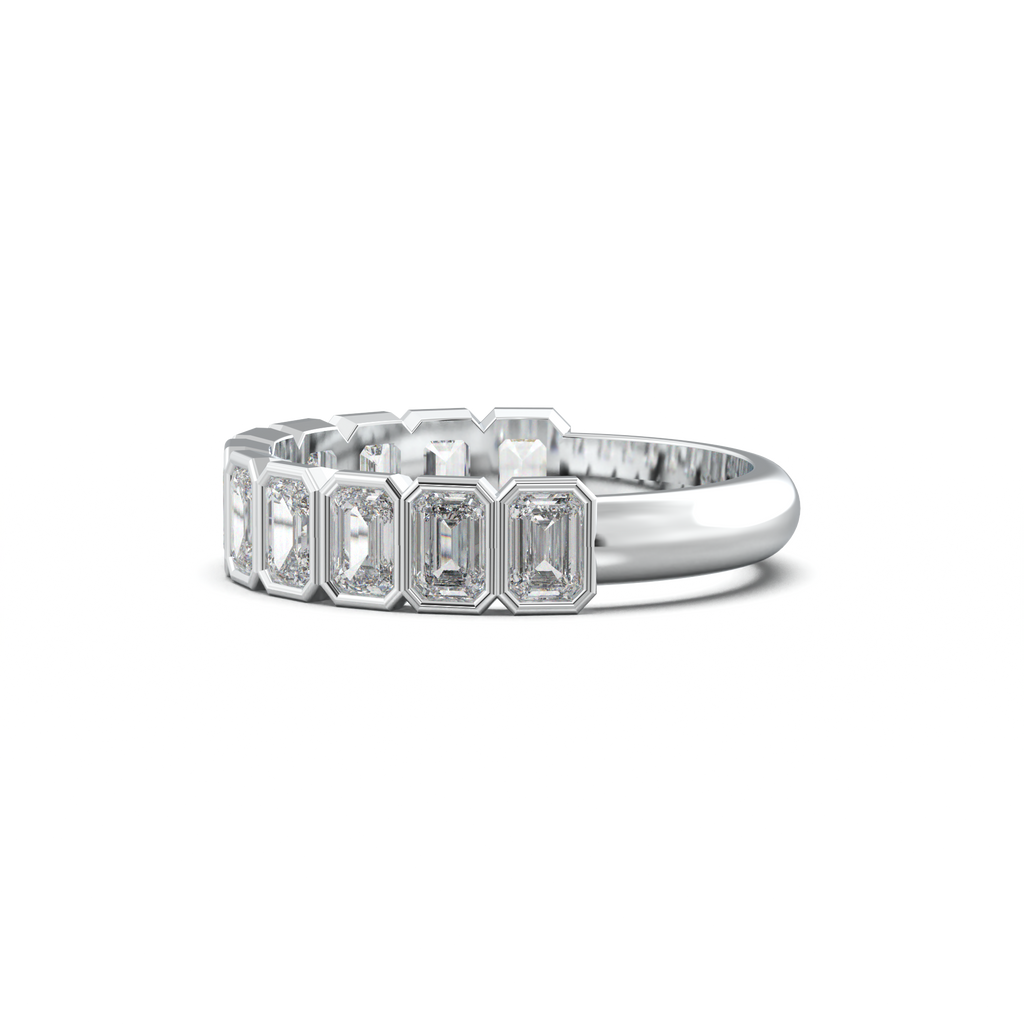 Emerald Bezel Half-Eternity Wedding Band