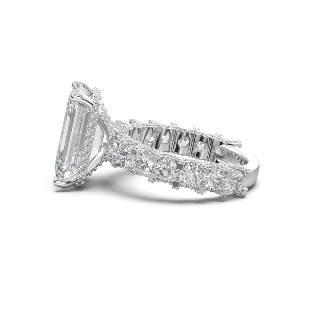 Emerald Diamond Band Engagement Ring