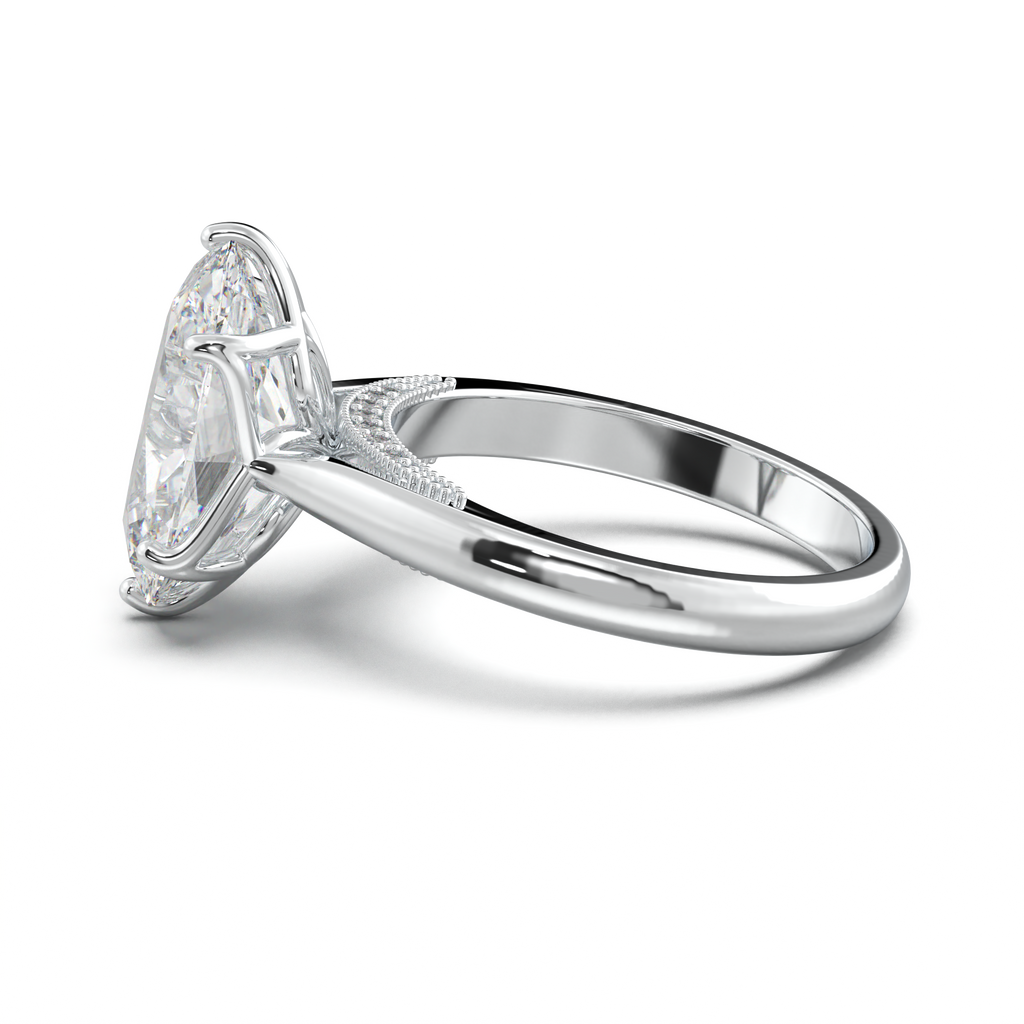 Oval Tulip Setting Hidden bridge Halo Engagement Ring