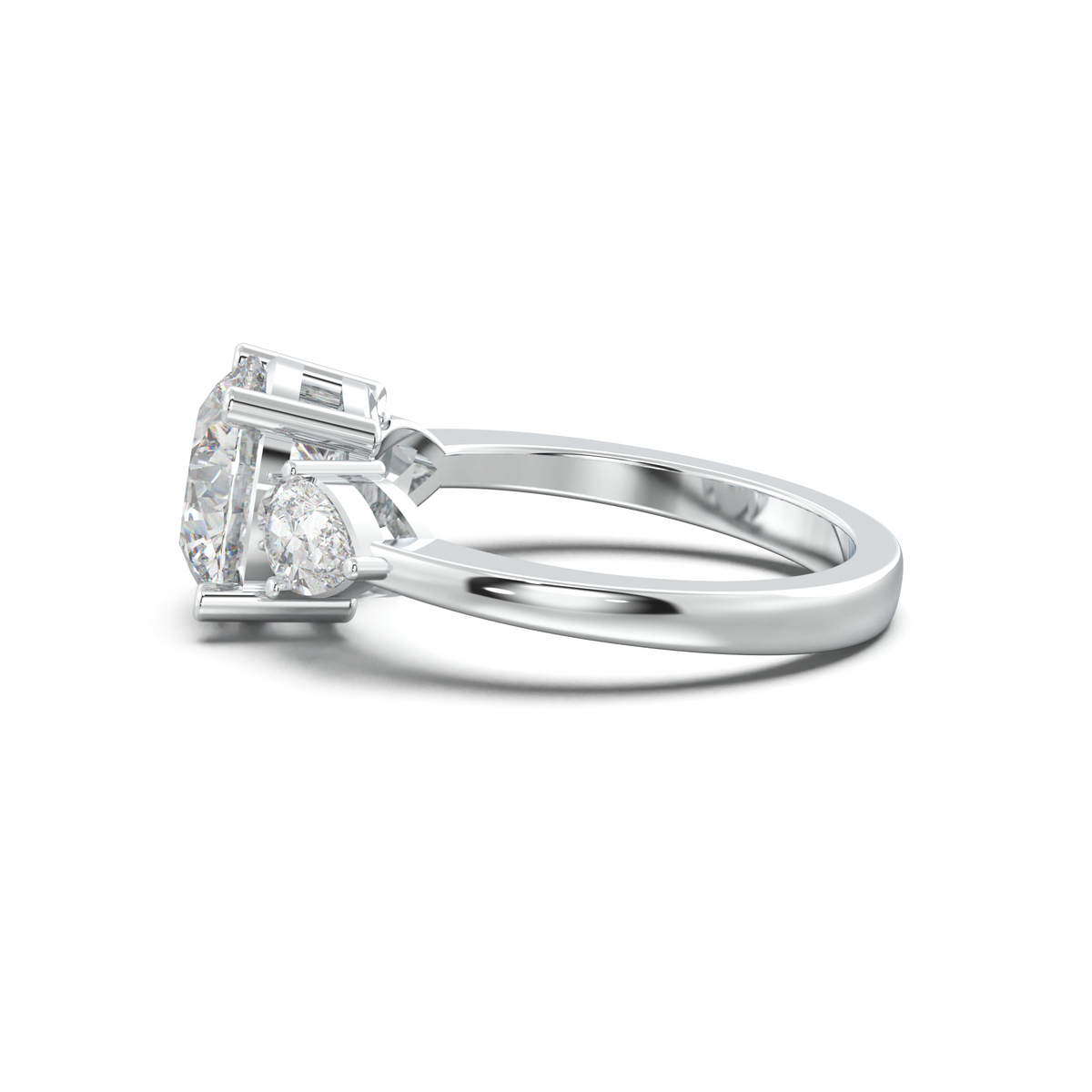 Round Pear Three-Stone Engagement Ring