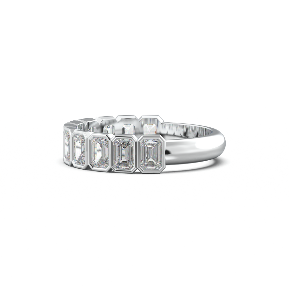 Emerald Bezel Half-Eternity Wedding Band