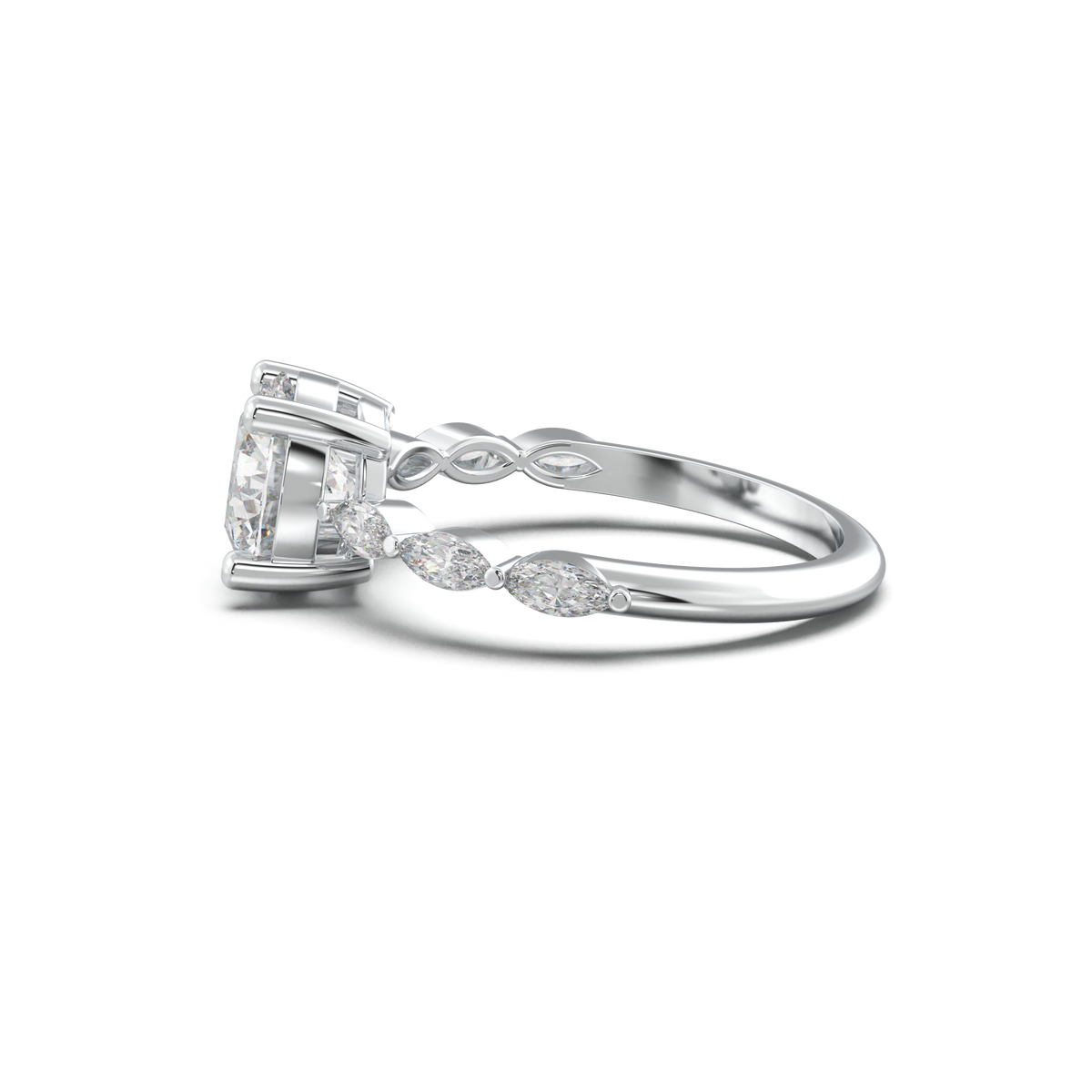 Round Marquise Side-Stone Engagement Ring