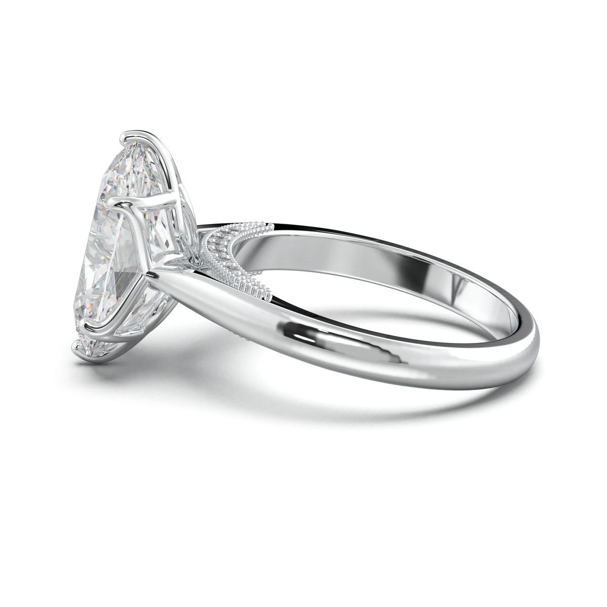 Oval Tulip Setting Hidden bridge Halo Engagement Ring