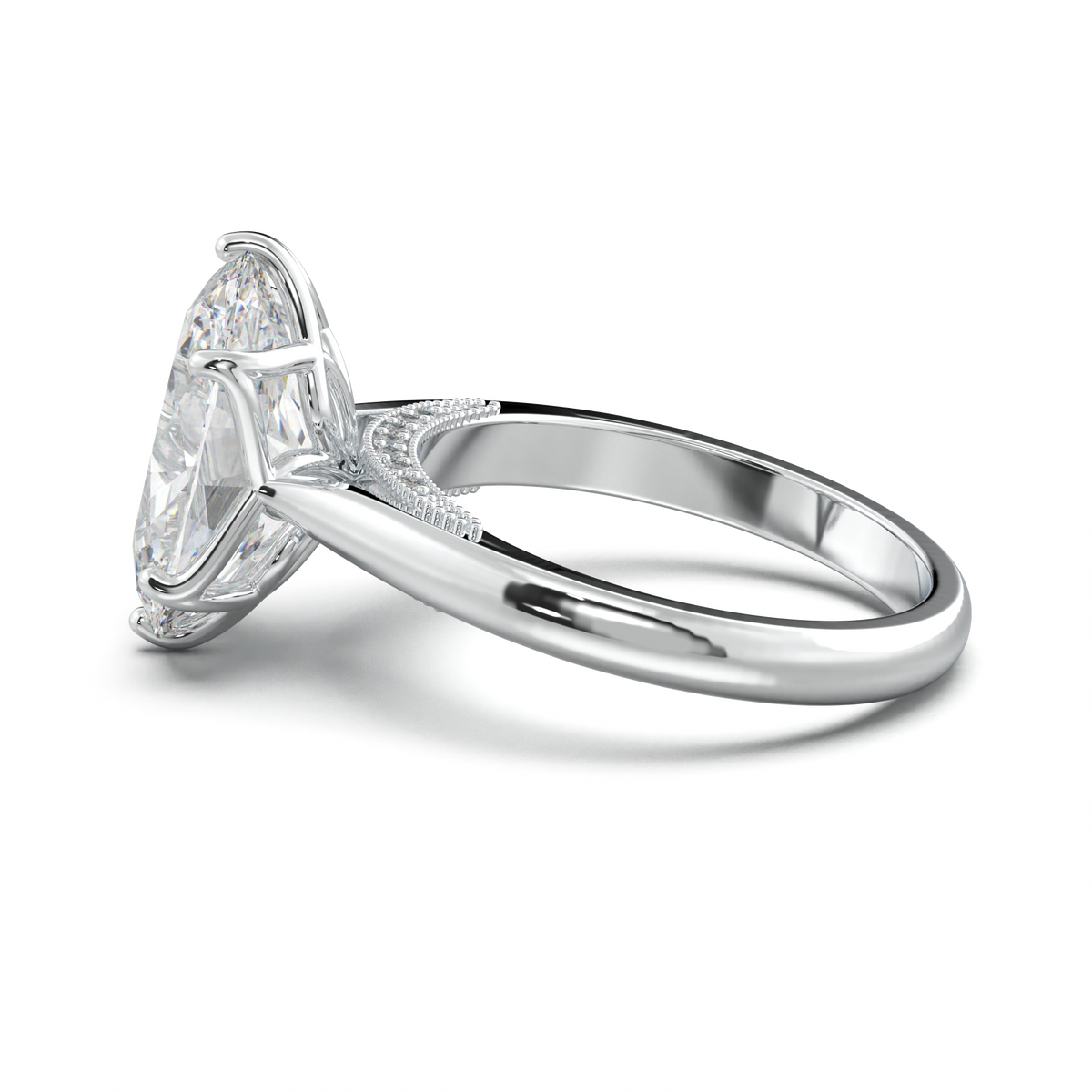 Oval Tulip Setting Hidden bridge Halo Engagement Ring