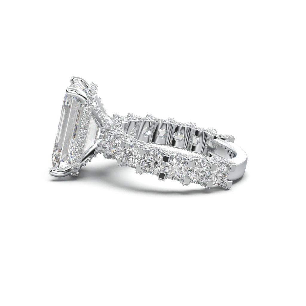 Emerald Diamond Band Engagement Ring