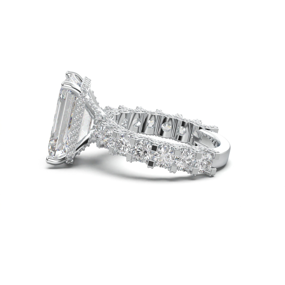 Emerald Diamond Band Engagement Ring